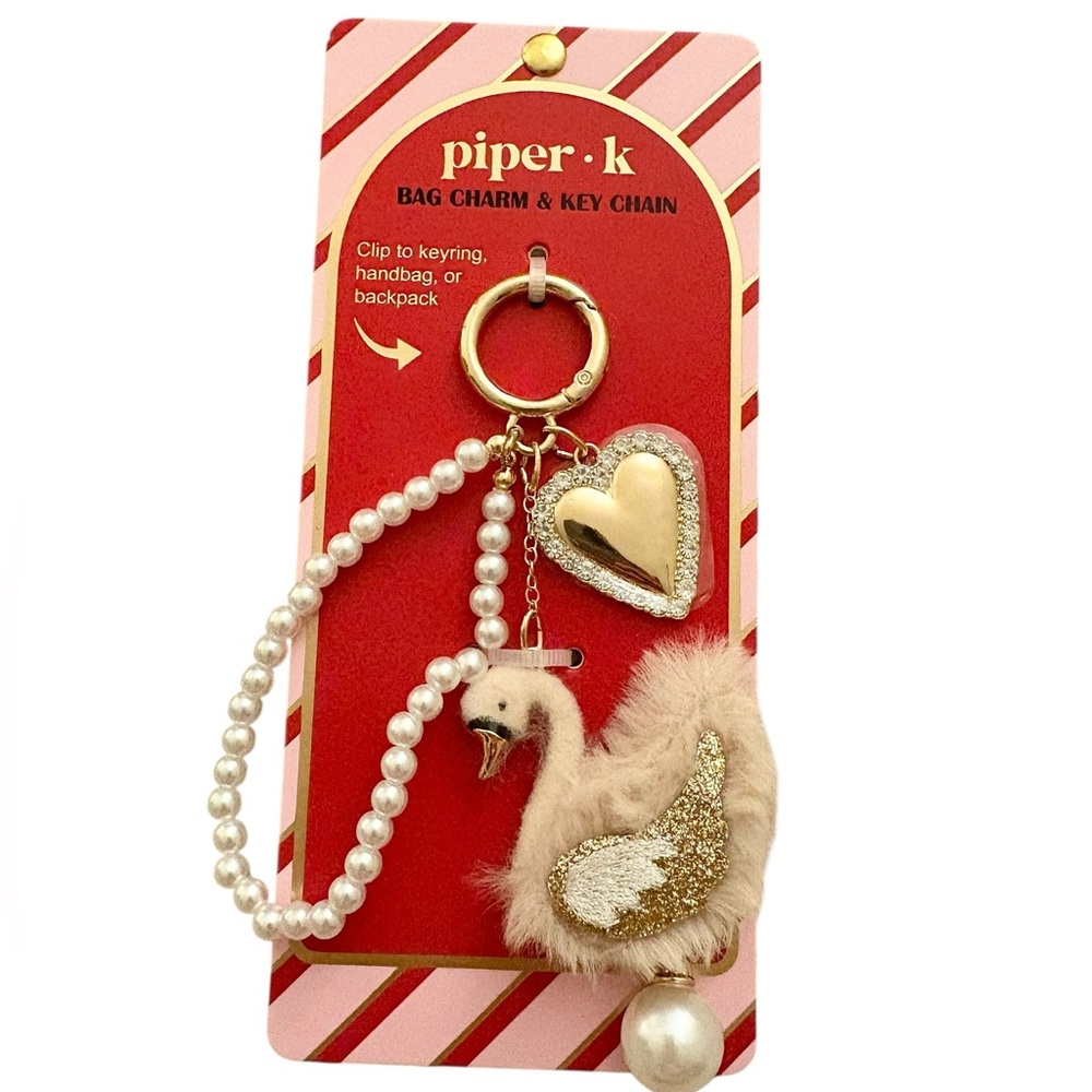 Piper K bag charm/key chain Swan lake hearts NWT